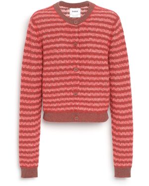 Barrie Striped Cashmere Lace Cardigan - Red