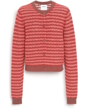 Barrie Striped Cashmere Lace Cardigan - Red