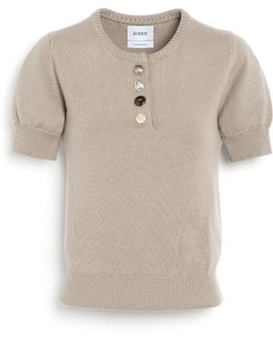 Barrie Cotton And Cashmere Top With Jewelled Buttons - Natural