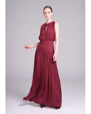Baruni Bianca Dress: Sleeveless Semi Satin Maxi With Beaded Neckline - Purple