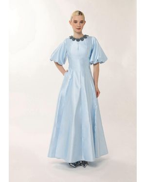 Baruni Jawher: Celeste Bloom Taffeta Gown - Blue