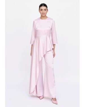 Baruni Zz Set: Asymmetric Satin Top And Wide Leg Pants For Weddings - Blue