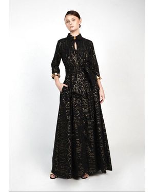 Baruni Zinnia Jacquard Shirt Gown - Black