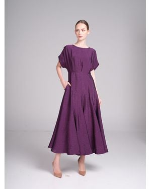 Baruni Ruba Dress – Jacquard Midi Cocktail Wedding Guest Dress - Purple