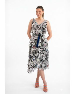 Baruni Textured-Frill-Midi-Dress - White
