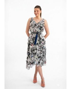 Baruni Textured-Frill-Midi-Dress - White