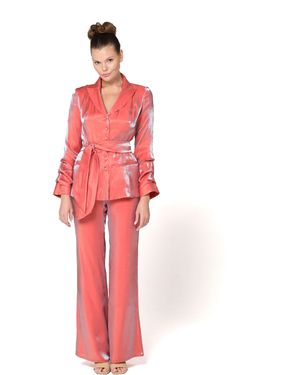 Baruni Querida Set: Long Sleeve Jacket And Wide Leg Pants For Weddings - Red