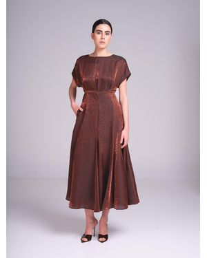 Baruni Ruba Dress – Jacquard Midi Cocktail Wedding Guest Dress - Purple
