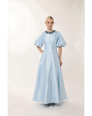 Baruni Jawher: Celeste Bloom Taffeta Gown - Blue