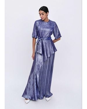 Baruni Marigold Metallic Occasion Dress - Blue