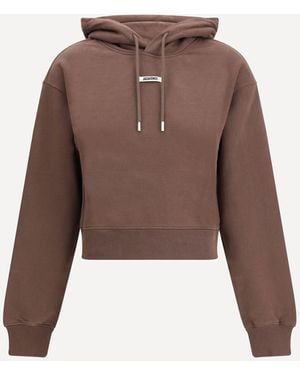 Jacquemus Felpa Con Cappuccio Logata - Marrone