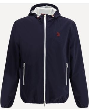Brunello Cucinelli Waterproof Jacket With Hood - Blue