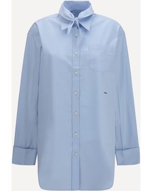 Prada Oversized Shirt With Pocket And Embroidered Logo - Blue