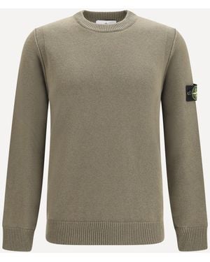 Stone Island Jumper Crewneck With Logo Patch On The Sleeve - Green