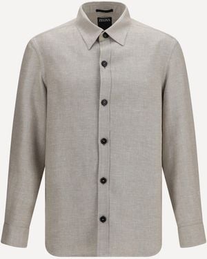 ZEGNA Cashmere, Linen, And Silk Overshirt - Grey