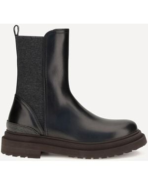 Brunello Cucinelli Leather Chelsea Ankle Boots - Black