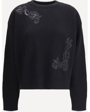 Versace Barocco Leaf Embroidered Sweater - Blue