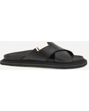 Moschino Black Calf Leather Bos Taurus Flat Sandals