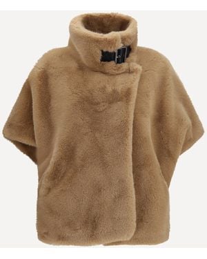 Pinko Faux Fur Jacket With Buckle - Natural