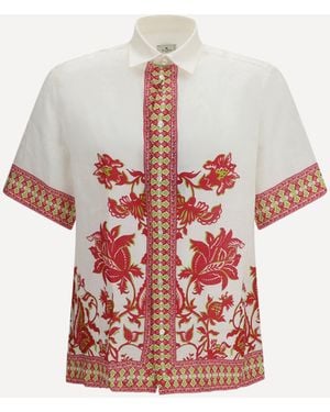 Etro Linen Shirt With Floral Print And Short Sleeves - White