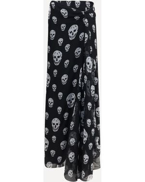 McQueen Gonna Lunga Drappeggiata Con Teschi - Nero