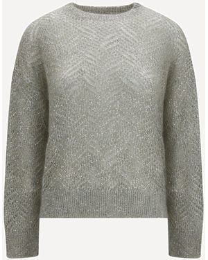 Brunello Cucinelli Maglione Girocollo Traforato Con Paillettes - Grigio
