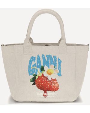 Ganni Small Easy Shoulder Bag With Strawberry Print - White