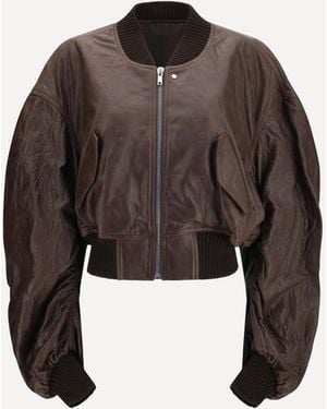 Rick Owens Cropped Leather Bomber Jacket - Brown