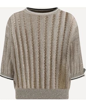 Brunello Cucinelli Maglione Traforato Con Paillettes - Bianco