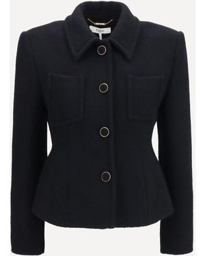 Chloé Cropped Single-Breasted Blazer With Fabric Buttons - Blue