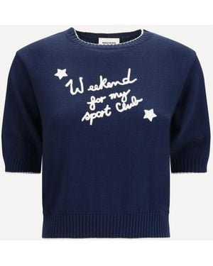 Weekend by Maxmara Cotton Knit Sweater With Embroidery - Blue