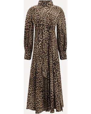 Ella Leopard-Print Long-Sleeved Dress With High Neck - Natural