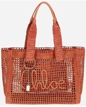 Chloé East-West Summer Banana Raffia Tote Bag - Red