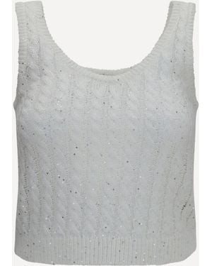 Brunello Cucinelli Linen Knit Tank Top With Sequins - Grey