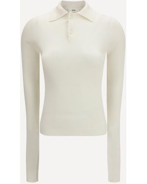 Rier Long-Sleeve Silk Polo - White