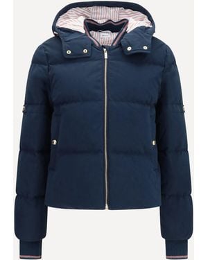 Thom Browne Waxed Technical Puffer Jacket With Hood - Blue