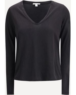 James Perse Deep V-Neck Long Sleeve T-Shirt - Blue