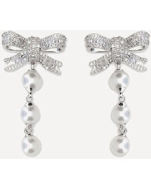 Self-Portrait Crystal Bow And Pearl Drop Earrings - Natural