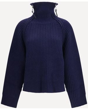 Ganni Maglione A Collo Alto Con Zip - Blu