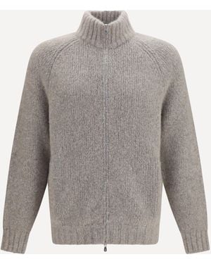 Brunello Cucinelli High-Neck Cashmere And Silk Cardigan With Zip - Grey
