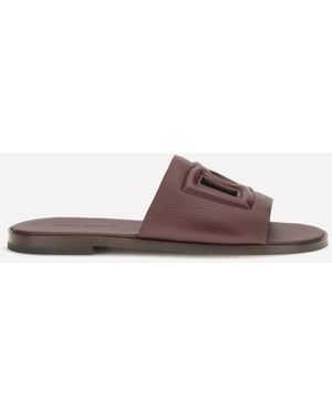 Dolce & Gabbana Grained Leather Sandals - Brown