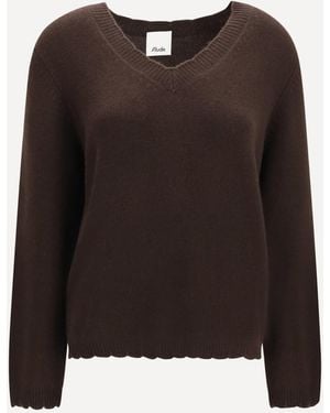 Allude V Neck Jumper - Brown