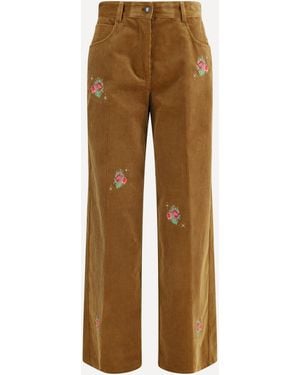 forte_forte Forte_Forte Velvet Trousers With Embroidered Bouquets - Natural