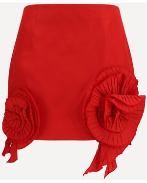 Blumarine Crepe Mini Skirt With Floral Appliqué Lipstick - Red