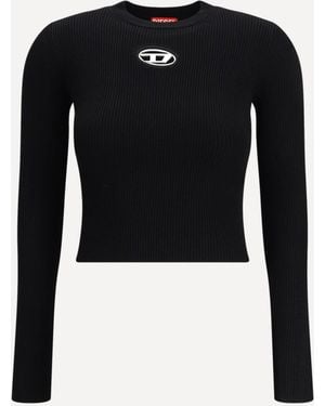 DIESEL Ribbed Viscose Top With Oval D - Black