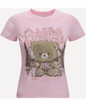 Ganni Teddy Forest Baby Fit Cotton T-Shirt - Pink