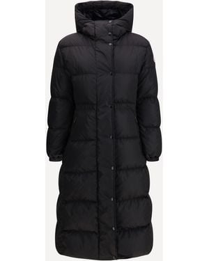 Moncler Piumino Lungo Con Cappuccio E Bordi - Nero