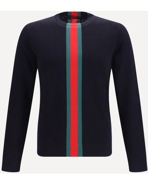Gucci Knitted Cotton Jumper With Web Intarsi - Blue
