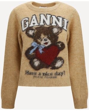 Ganni Alpaca Graphic Crewneck Sweater - White