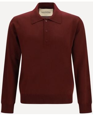 Valentino Long-Sleeve Wool Polo With Vlogo - Red